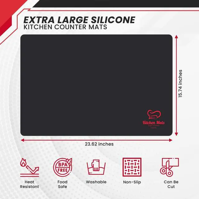 Alt view image 5 of 7 - Large Black Heat Resistant Mat For Kitchen Countertop, 23x15, Protect Counter Top From Air Fryer, Microwave, And Toaster, Silicone Heat Resistant Mat, Hot Pad For Countertops (Black)