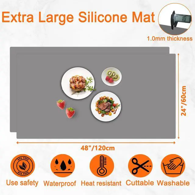 Alt view image 2 of 7 - 2Pack Large Silicone Mats for Kitchen Counter, 48''x24''(120cmx60cm) Heat Resistant Mat for Kitchen Island, Waterproof Multipurpose Countertop Protector, Semitransparent