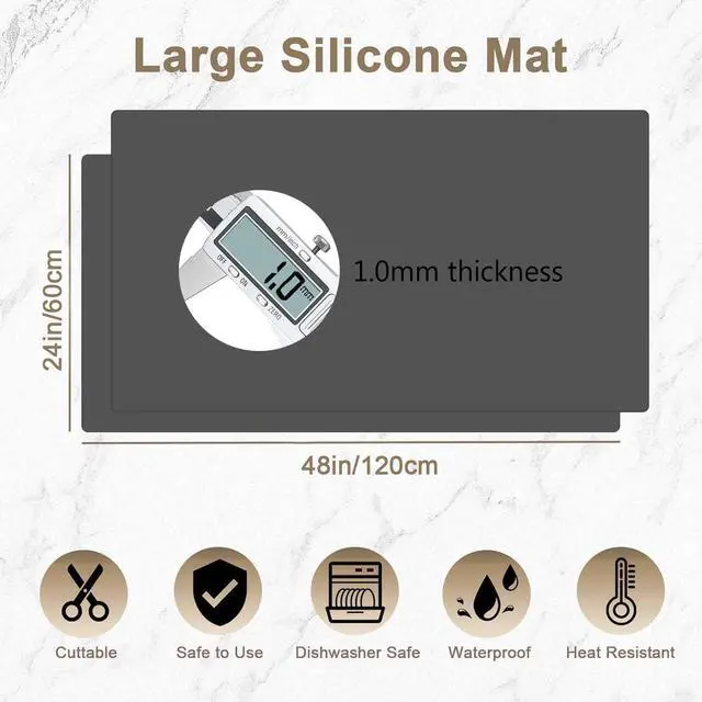 Alt view image 2 of 7 - 48"x24"(120cmx60cm) Large Silicone Mat for Kitchen Counter, Heat Resistant Non-Slip Countertop Protector, Waterproof Silicone Craft Mat for Kitchen Island(2Pack, Semitransparent)
