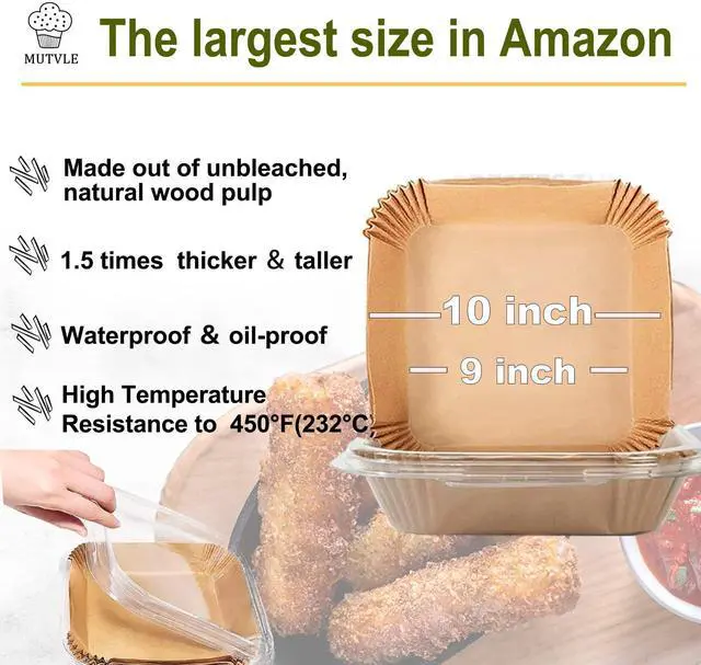 Alt view image 2 of 7 - 10 Inch Largest Square Air Fryer Disposable Paper Liner, XXL 125Pcs Air Fryer Parchment Liners for 8QT or Bigger Air Fryer, Non-stick, Food Grade Baking Paper for Frying, Roasting and Microwave