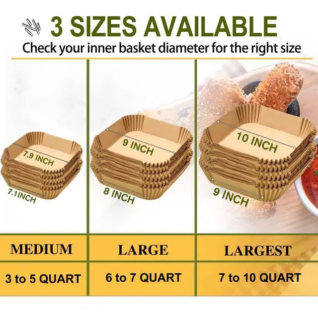 Alt view image 5 of 7 - 10 Inch Largest Square Air Fryer Disposable Paper Liner, XXL 125Pcs Air Fryer Parchment Liners for 8QT or Bigger Air Fryer, Non-stick, Food Grade Baking Paper for Frying, Roasting and Microwave