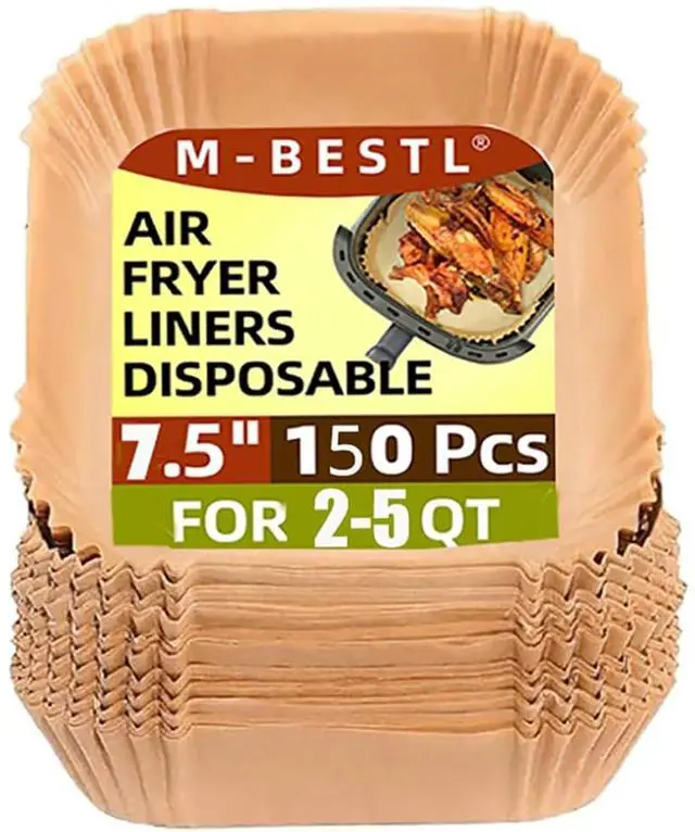 Main image of 7.5 Inch Air Fryer Parchment Paper Liners Square,150 Pcs Non-stick &Oil-proof Air Fryer Liners Disposable for 2-5 QT Frying,Baking,Roast