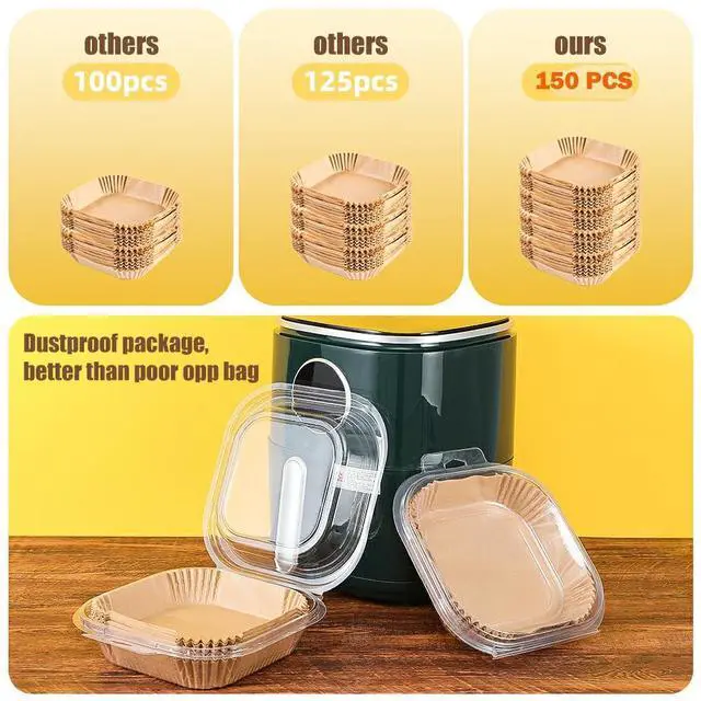 Alt view image 5 of 7 - 7.5 Inch Air Fryer Parchment Paper Liners Square,150 Pcs Non-stick &Oil-proof Air Fryer Liners Disposable for 2-5 QT Frying,Baking,Roast