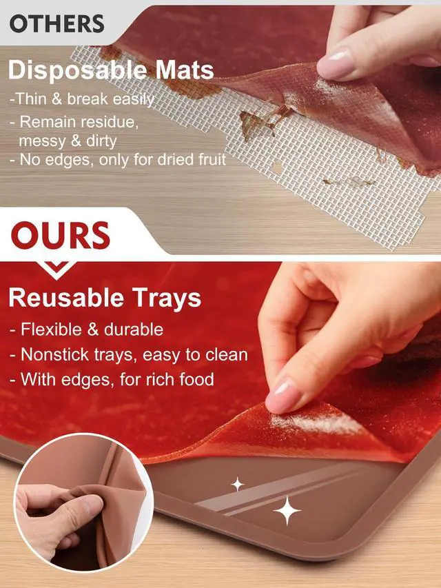 Alt view image 2 of 7 - 6PCS Silicone Food Dehydrator Sheets with Edge, Compatible with Cosori 12" x 11" Trays, Square Non-stick Tray Liner, High Temperature Resistance Reusable Dryer Mats