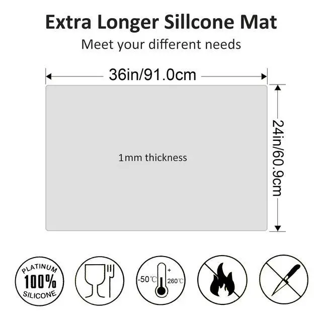 Alt view image 2 of 7 - 36" x 24" Extra Large Silicone Mat for Epoxy Resin, non-slip, heat-resistant, demolding, etc. (Black)