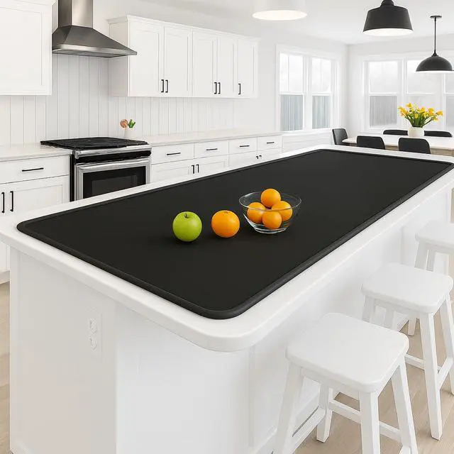 Main image of Silicone Mat 35.4"x23.6" Silicone Mats for Kitchen Counter Heat Resistant Mats for Countertop, Countertop Protector Mat, Edge Heightening Nonstick Waterproof Multipurpose Table Mat (Black)