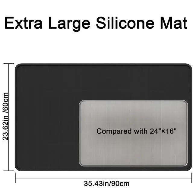 Alt view image 2 of 7 - Silicone Mat 35.4"x23.6" Silicone Mats for Kitchen Counter Heat Resistant Mats for Countertop, Countertop Protector Mat, Edge Heightening Nonstick Waterproof Multipurpose Table Mat (Black)
