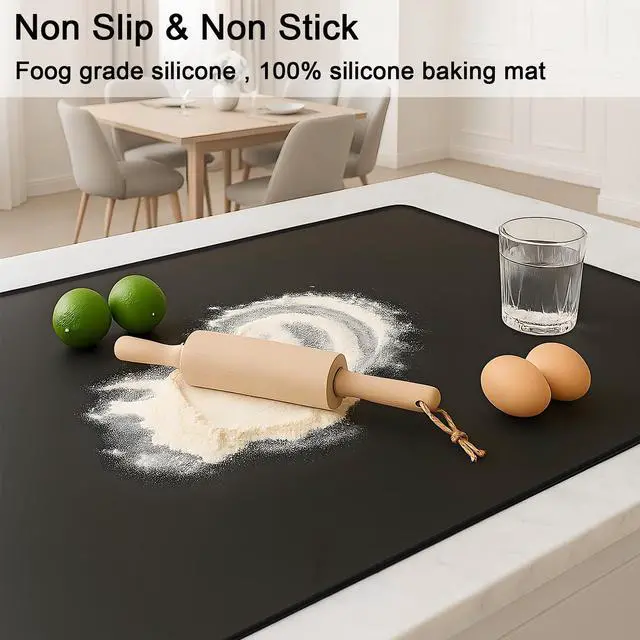 Alt view image 4 of 7 - Silicone Mat 35.4"x23.6" Silicone Mats for Kitchen Counter Heat Resistant Mats for Countertop, Countertop Protector Mat, Edge Heightening Nonstick Waterproof Multipurpose Table Mat (Black)