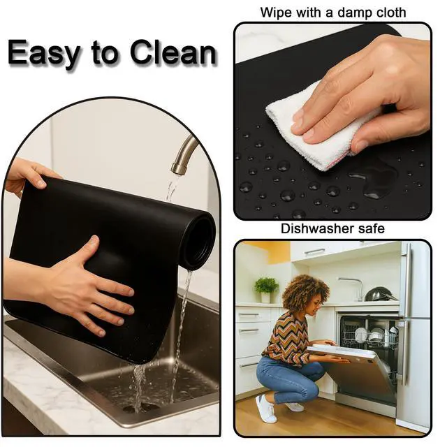 Alt view image 6 of 7 - Silicone Mat 35.4"x23.6" Silicone Mats for Kitchen Counter Heat Resistant Mats for Countertop, Countertop Protector Mat, Edge Heightening Nonstick Waterproof Multipurpose Table Mat (Black)