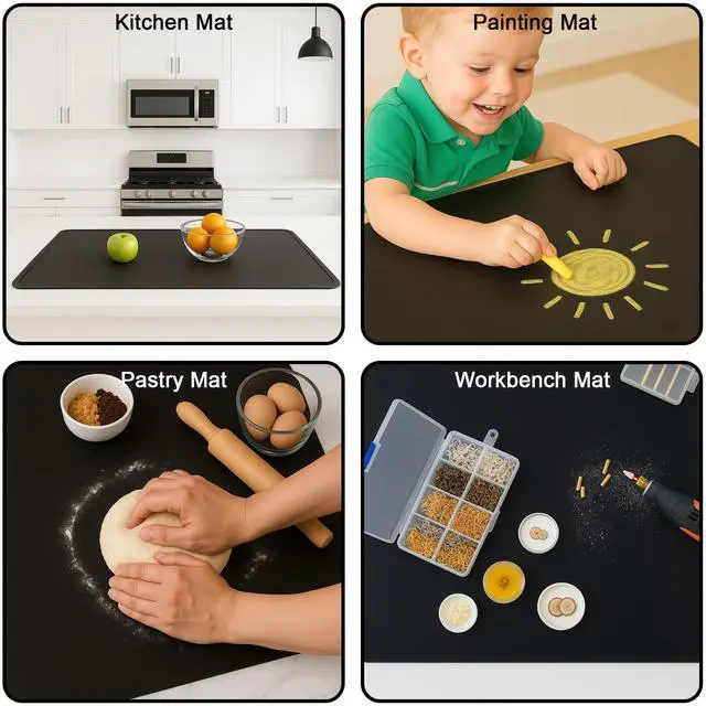 Alt view image 7 of 7 - Silicone Mat 35.4"x23.6" Silicone Mats for Kitchen Counter Heat Resistant Mats for Countertop, Countertop Protector Mat, Edge Heightening Nonstick Waterproof Multipurpose Table Mat (Black)