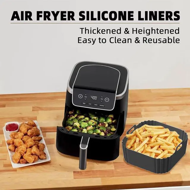 Alt view image 2 of 6 - Air Fryer Silicone Liners for Ninja AF140 AF141 AF180 AF181 Air Fryer for Philips HD9270 Basket Baking,9inch Reusable square,Black×2 pack