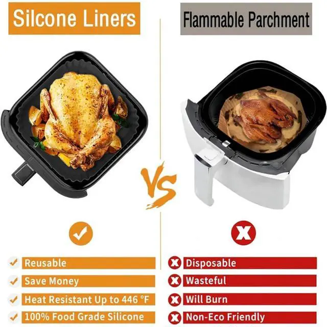 Alt view image 3 of 6 - Air Fryer Silicone Liners for Ninja AF140 AF141 AF180 AF181 Air Fryer for Philips HD9270 Basket Baking,9inch Reusable square,Black×2 pack