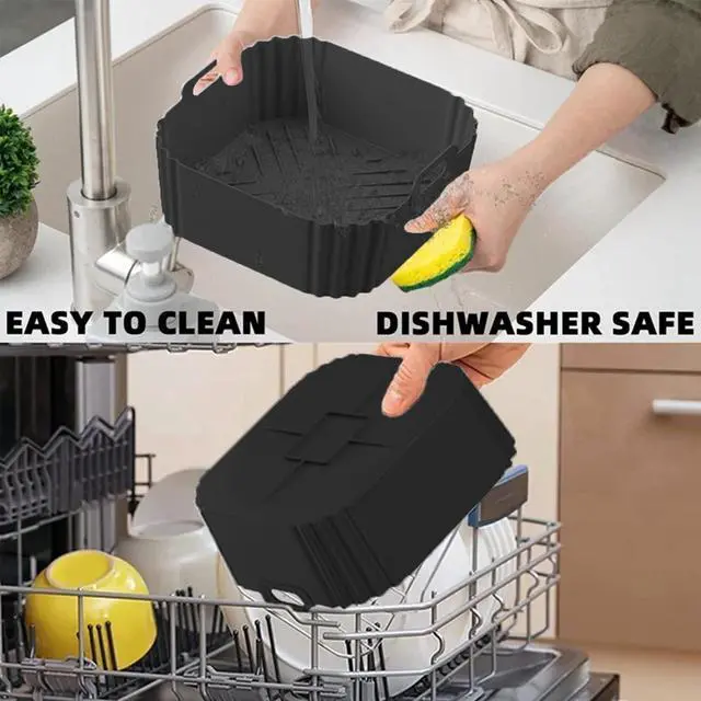 Alt view image 5 of 6 - Air Fryer Silicone Liners for Ninja AF140 AF141 AF180 AF181 Air Fryer for Philips HD9270 Basket Baking,9inch Reusable square,Black×2 pack