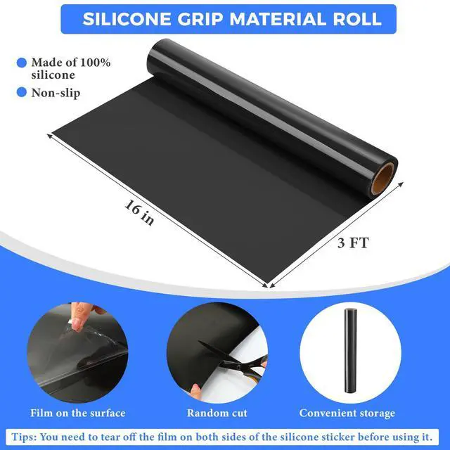 Alt view image 2 of 7 - Non Slip Material Roll 16 Inch x 3 Ft Non Slip Silicone Grip Material Roll Cut to Size Mat for Baking Counter Drawer Table Eating Aids(Black)