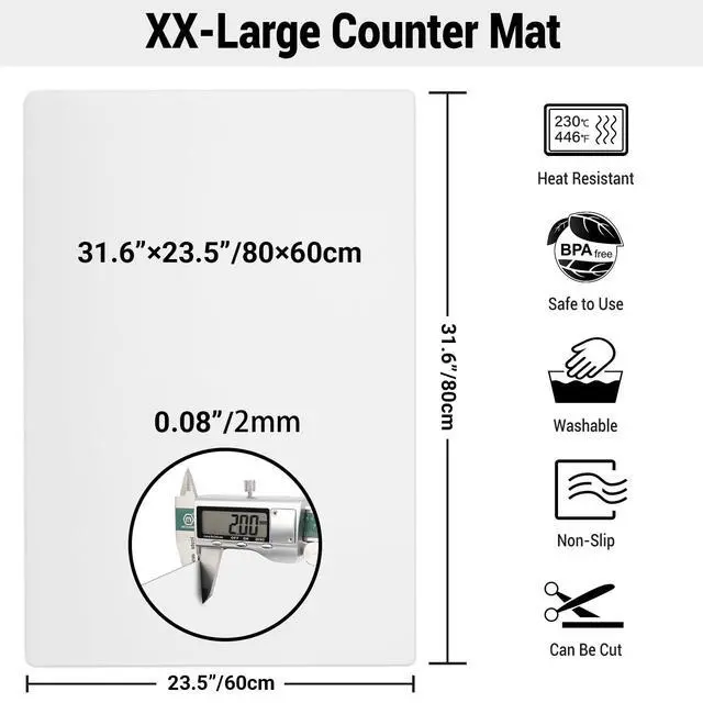 Alt view image 3 of 7 - 31.6x23.5in 2mm Silicone Mats for Kitchen Counter, Extra Large Thick Heat Resistant Bar Mats for Countertop Protector Nonslip Placemat for Air Frye Crafts Work Glass Top Stove Work Translucent