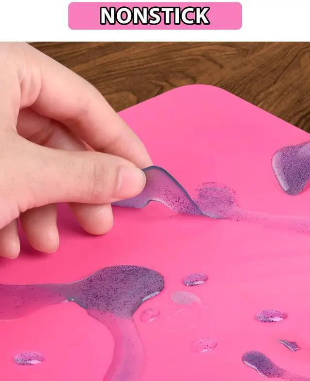 Alt view image 4 of 7 - Silicone Mat Large, 23.6"x15.7" Silicone Craft Mat for Playdough and Nonstick Resin Molds Sheets for Crafts, Paint, Clay, Blue and Rose Red