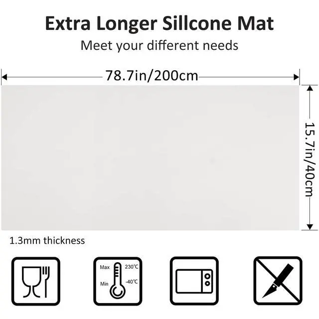 Alt view image 2 of 7 - Large Silicone Heat Resistant Mat 78.7 x 15.7, Nonslip Mats for Kitchen Counter, Countertop Protector, Nonstick Waterproof Craft Table Placemat, Translucent-White