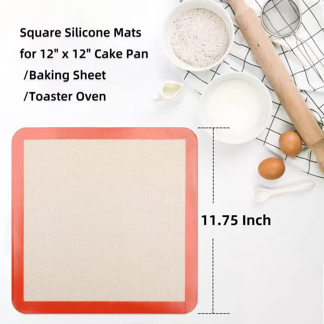 Alt view image 2 of 7 - Square Silicone Baking Mats for 12 Inch Cake Pan/12x12 Cheesecake Pan/Toaster Oven/XL Air Fryer, 11.75"Square Food Grade Silicone Mat for Baking Sheet for Cake/Pastry/Torte/Pie, Non-Stick&Reusable2PCS