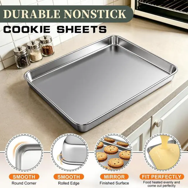 Alt view image 4 of 7 - Stainless Steel Baking Sheet Tray Cooling Rack with Silicone Baking Mat Set, 16 x 12 x 1 Inch Cookie Sheet Pan with Wire Rack Set, Set of 6 (2 Sheets + 2 Racks + 2 Mats), Heavy Duty & Rust Proof
