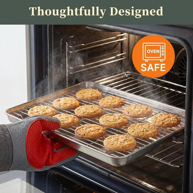 Alt view image 7 of 7 - Stainless Steel Baking Sheet Tray Cooling Rack with Silicone Baking Mat Set, 16 x 12 x 1 Inch Cookie Sheet Pan with Wire Rack Set, Set of 6 (2 Sheets + 2 Racks + 2 Mats), Heavy Duty & Rust Proof