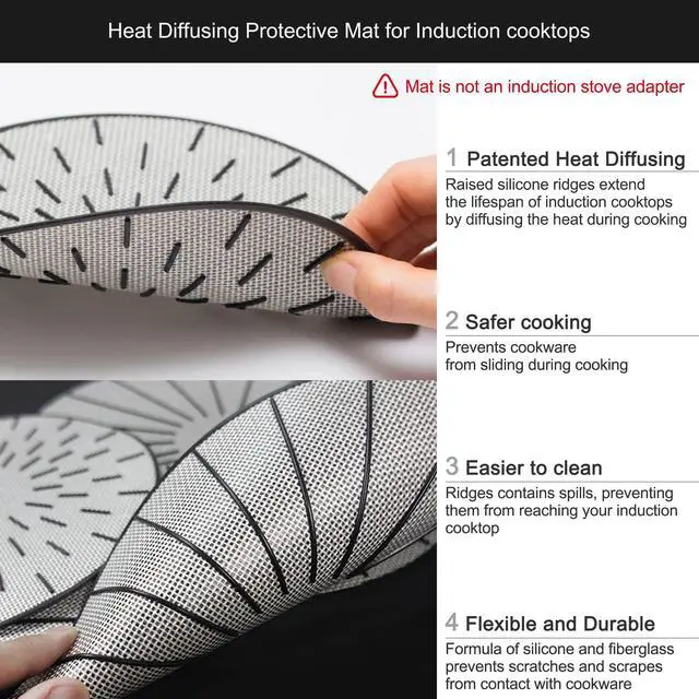 Alt view image 4 of 7 - Induction Cooktop Mat - Silicone Fiberglass Scratch Protector - for Magnetic Stove - Non Slip Pads to Prevent Pots from Sliding During Cooking (9.4 inches)