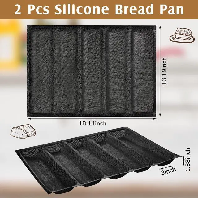 Alt view image 2 of 7 - Silicone Perforated Baking Forms Sandwich Mold French Baguette Bread Pan Mat 5 Loaf Non Stick Baking Liners for Home Kitchen