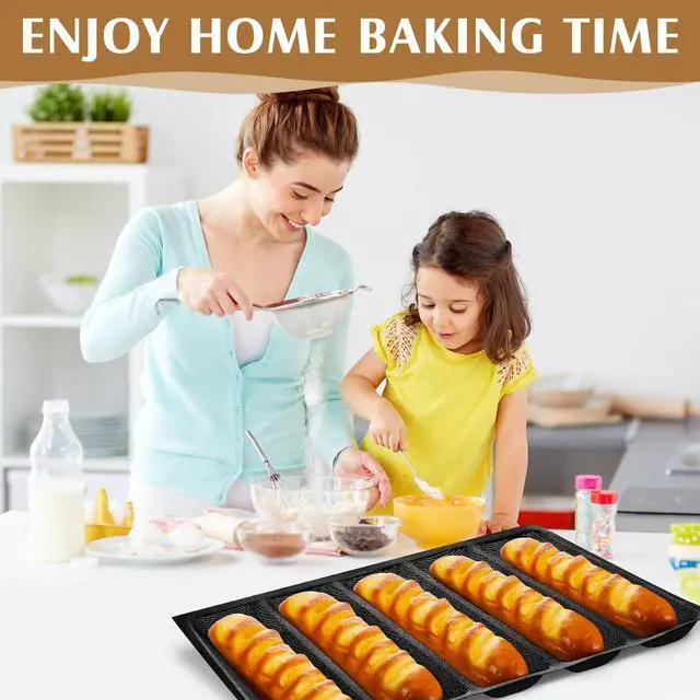 Alt view image 5 of 7 - Silicone Perforated Baking Forms Sandwich Mold French Baguette Bread Pan Mat 5 Loaf Non Stick Baking Liners for Home Kitchen