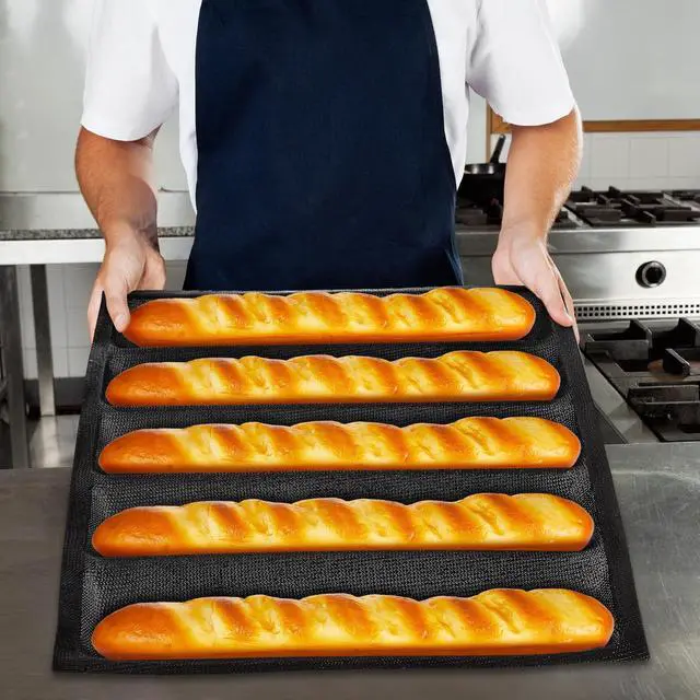 Alt view image 6 of 7 - Silicone Perforated Baking Forms Sandwich Mold French Baguette Bread Pan Mat 5 Loaf Non Stick Baking Liners for Home Kitchen
