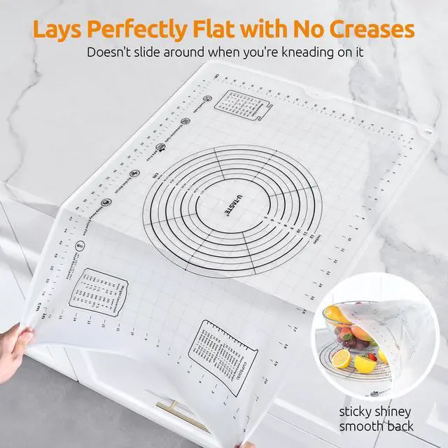Alt view image 5 of 7 - 28"x20" Large Pastry Mat: Food-Grade Liquid Silicone Dough Rolling Baking Sheet, Non-Stick Non-Slip for Kneading, Making Pizza, Fondant with Clear Measurement and Raised Edges (Transparent)