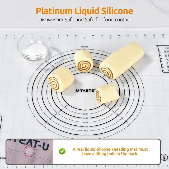 Alt view image 3 of 7 - 28"x20" Large Pastry Mat: Food-Grade Liquid Silicone Dough Rolling Baking Sheet, Non-Stick Non-Slip for Kneading, Making Pizza, Fondant with Clear Measurement and Raised Edges (Transparent)