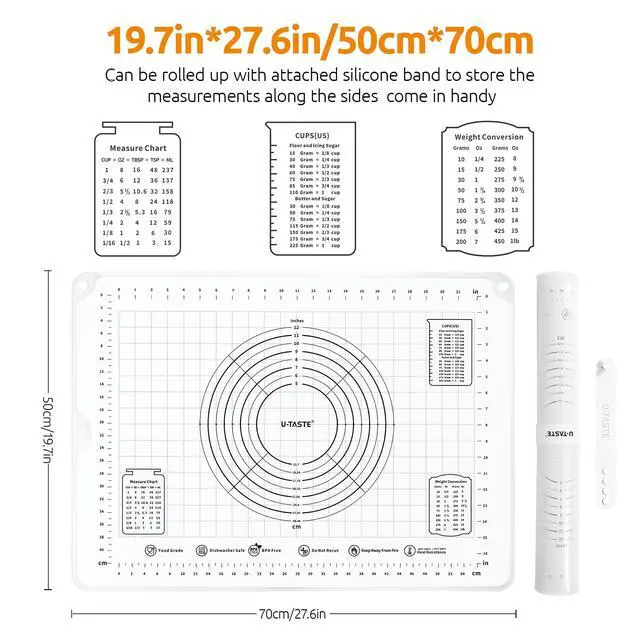 Alt view image 2 of 7 - 28"x20" Large Pastry Mat: Food-Grade Liquid Silicone Dough Rolling Baking Sheet, Non-Stick Non-Slip for Kneading, Making Pizza, Fondant with Clear Measurement and Raised Edges (Transparent)