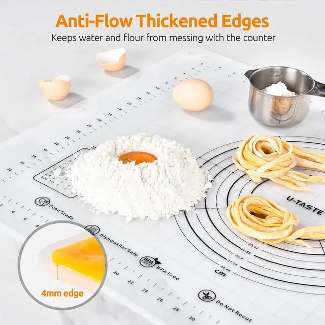 Alt view image 4 of 7 - 28"x20" Large Pastry Mat: Food-Grade Liquid Silicone Dough Rolling Baking Sheet, Non-Stick Non-Slip for Kneading, Making Pizza, Fondant with Clear Measurement and Raised Edges (Transparent)