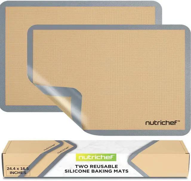 Main image of Silicone Baking Mats - 2 Non-stick Food-Grade Silicone Mats - Perfect for Full Baking Pans 24.4 x 16.5 IN - Oven-safe Up to 480 Degrees F - Suitable for Ovens, Freezers, & Dishwashers - Grey