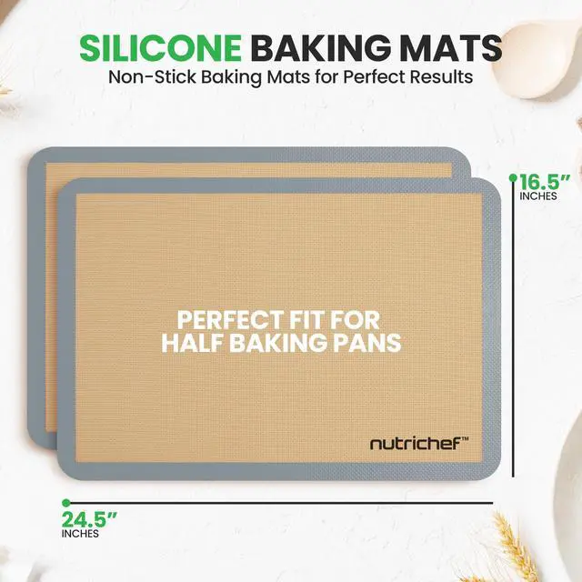 Alt view image 2 of 7 - Silicone Baking Mats - 2 Non-stick Food-Grade Silicone Mats - Perfect for Full Baking Pans 24.4 x 16.5 IN - Oven-safe Up to 480 Degrees F - Suitable for Ovens, Freezers, & Dishwashers - Grey