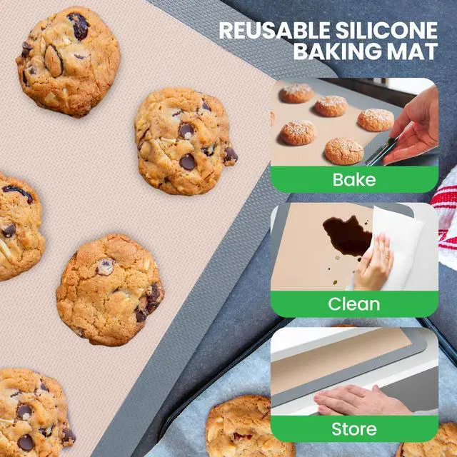 Alt view image 5 of 7 - Silicone Baking Mats - 2 Non-stick Food-Grade Silicone Mats - Perfect for Full Baking Pans 24.4 x 16.5 IN - Oven-safe Up to 480 Degrees F - Suitable for Ovens, Freezers, & Dishwashers - Grey