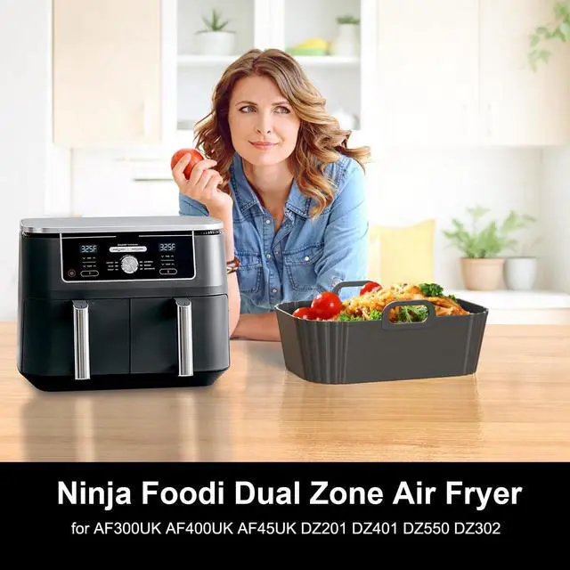 Alt view image 3 of 7 - Air Fryer Liners 2 Pack, Reusable Liners for Ninja Foodi Dual DZ201 DZ401 DZ550 DZ320, COSORI 9QT, Instant & Chefman, Fits 810QT Dual Basket Air Fryers