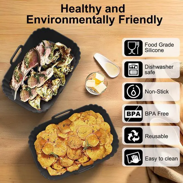Alt view image 5 of 7 - Air Fryer Liners 2 Pack, Reusable Liners for Ninja Foodi Dual DZ201 DZ401 DZ550 DZ320, COSORI 9QT, Instant & Chefman, Fits 810QT Dual Basket Air Fryers