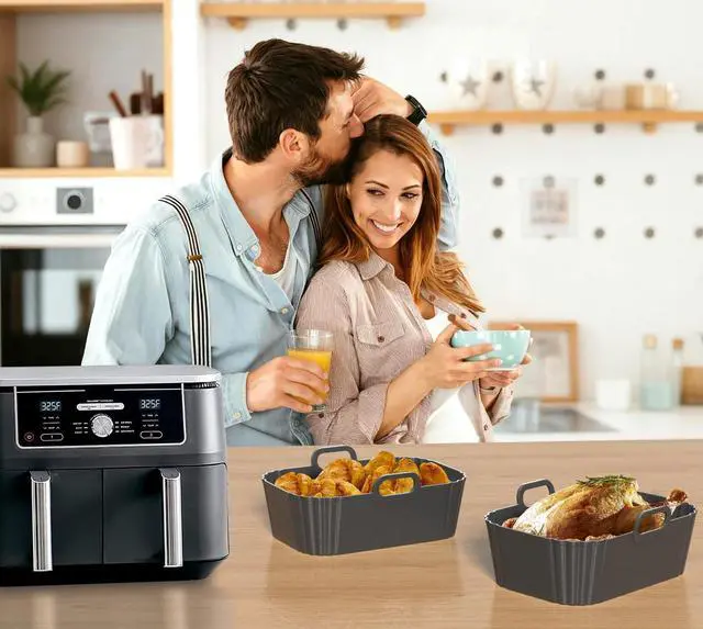 Alt view image 7 of 7 - Air Fryer Liners 2 Pack, Reusable Liners for Ninja Foodi Dual DZ201 DZ401 DZ550 DZ320, COSORI 9QT, Instant & Chefman, Fits 810QT Dual Basket Air Fryers
