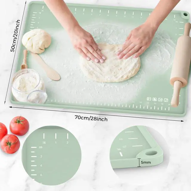 Alt view image 2 of 7 - Silicone Baking Mat 28" x 20", Extra Thick Dough Rolling Mat with Measurements and Edge Heightening, Non-stick Food Grade Silicone Pastry Mat for for Pastry, Bread, Cookies, Pizza, Fondant, Pasta
