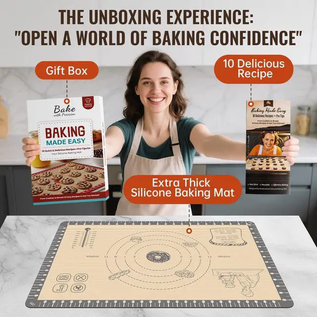 Alt view image 2 of 7 - Silicone Baking Mat with 10 Quick Recipes, Extra Thick Silicone Mats for Baking, Non Stick Pastry Mat,Reusable kneading Dough Rolling Mat for Cookie, Macaron, Bread, Pizza-Tutorial Video Included