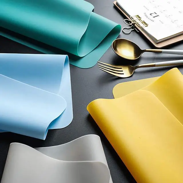 Alt view image 4 of 7 - Silicone Placemats, Food-Grade Non-Slip Waterproof, Dining, Stain Resistant, Countertop Protector, Kitchen Counter Mat, Heat Resistant, Baking mat Dishwasher Safe (15.7x11.8Inch-4pack, Translucent)