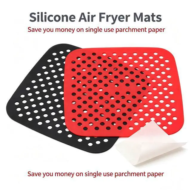 Alt view image 3 of 7 - Air Fryer Silicone Liners,2 Pack 8.5 Inch Reusable Food-Grade Silicone Mat, Non-stick Heat Resistant Air Fryer Accessories