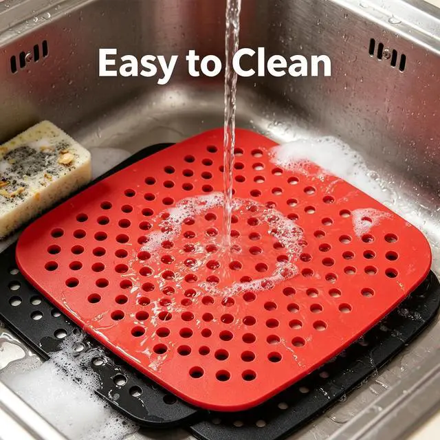 Alt view image 6 of 7 - Air Fryer Silicone Liners,2 Pack 8.5 Inch Reusable Food-Grade Silicone Mat, Non-stick Heat Resistant Air Fryer Accessories