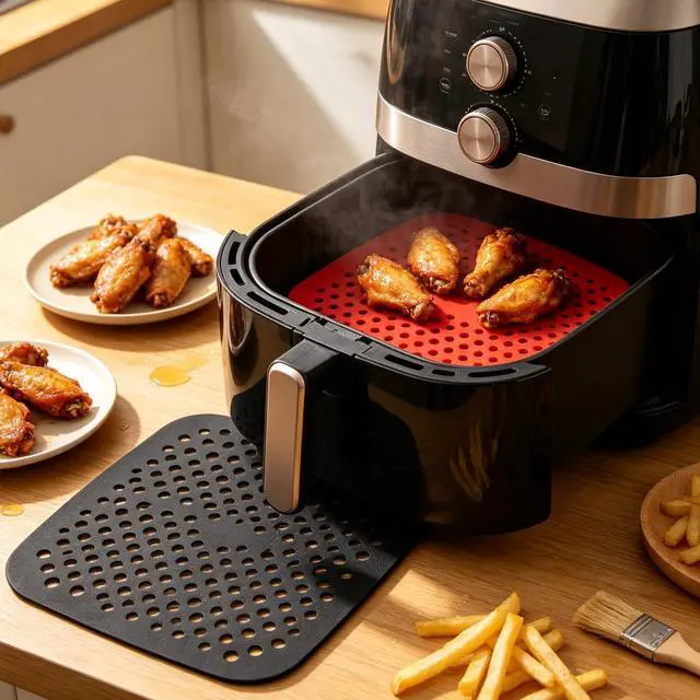 Alt view image 7 of 7 - Air Fryer Silicone Liners,2 Pack 8.5 Inch Reusable Food-Grade Silicone Mat, Non-stick Heat Resistant Air Fryer Accessories