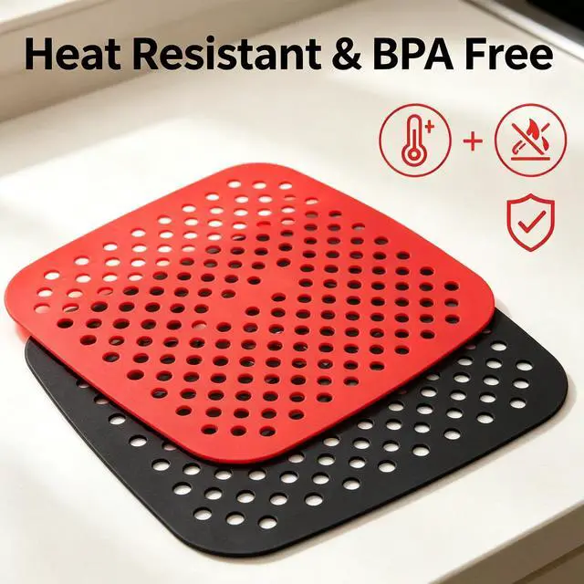 Alt view image 4 of 7 - Air Fryer Silicone Liners,2 Pack 8.5 Inch Reusable Food-Grade Silicone Mat, Non-stick Heat Resistant Air Fryer Accessories
