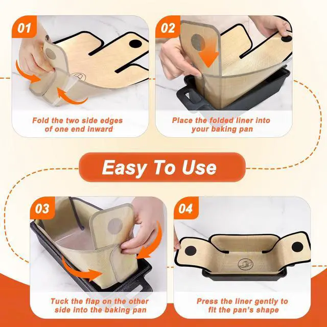Alt view image 4 of 7 - 4-Pack Silicone Bread Loaf Pan Liners, Full Coverage & Non-Stick Silicone Bread Sling Fits 9x5 / 9.5x5 / 10x5 Inch Loaf Pans, Dishwasher Safe & Oven Safe (Brown)