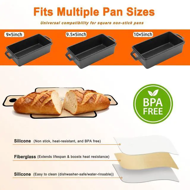 Alt view image 6 of 7 - 4-Pack Silicone Bread Loaf Pan Liners, Full Coverage & Non-Stick Silicone Bread Sling Fits 9x5 / 9.5x5 / 10x5 Inch Loaf Pans, Dishwasher Safe & Oven Safe (Brown)