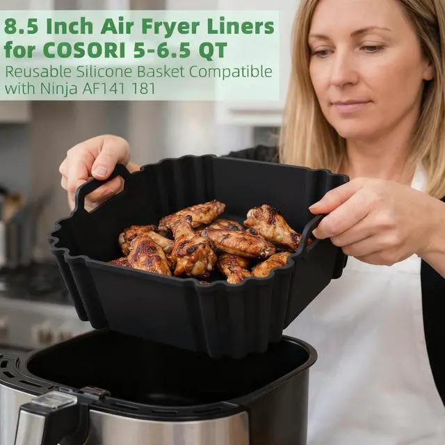 Alt view image 2 of 6 - Silicone Air Fryer Liners for Cosori 9-in-1 TurboBlaze Air Fryer 6 QT,2 PCS Reusable Air Fryer Basket Liners,8.5 Inch Square Silicone Basket,Large Air Fryer Accessories