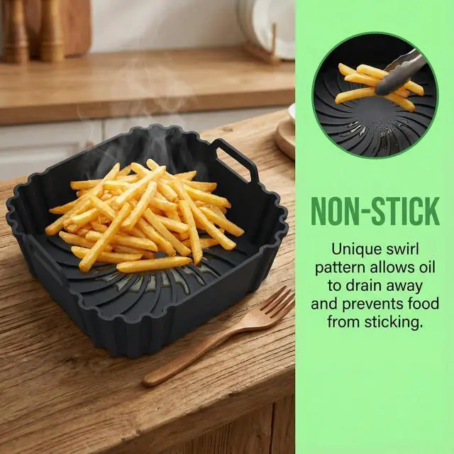 Alt view image 4 of 6 - Silicone Air Fryer Liners for Cosori 9-in-1 TurboBlaze Air Fryer 6 QT,2 PCS Reusable Air Fryer Basket Liners,8.5 Inch Square Silicone Basket,Large Air Fryer Accessories