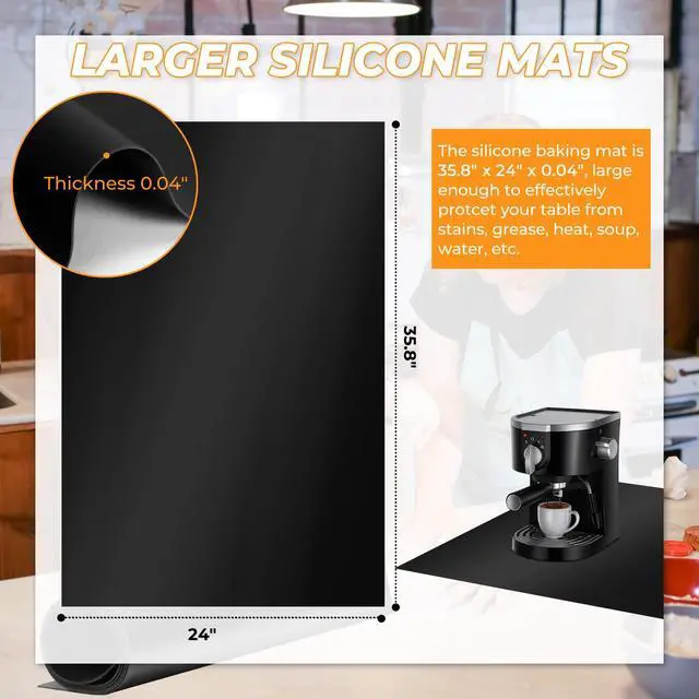 Alt view image 2 of 7 - Large Silicone Mat for Crafts, 36"x24", Extra Large Silicone Mats,Thick Black Silicone Mat for Kitchen Countertop, Heat-resistant Washable Large Silicone Pastry Mat for Crafts Painting Baking